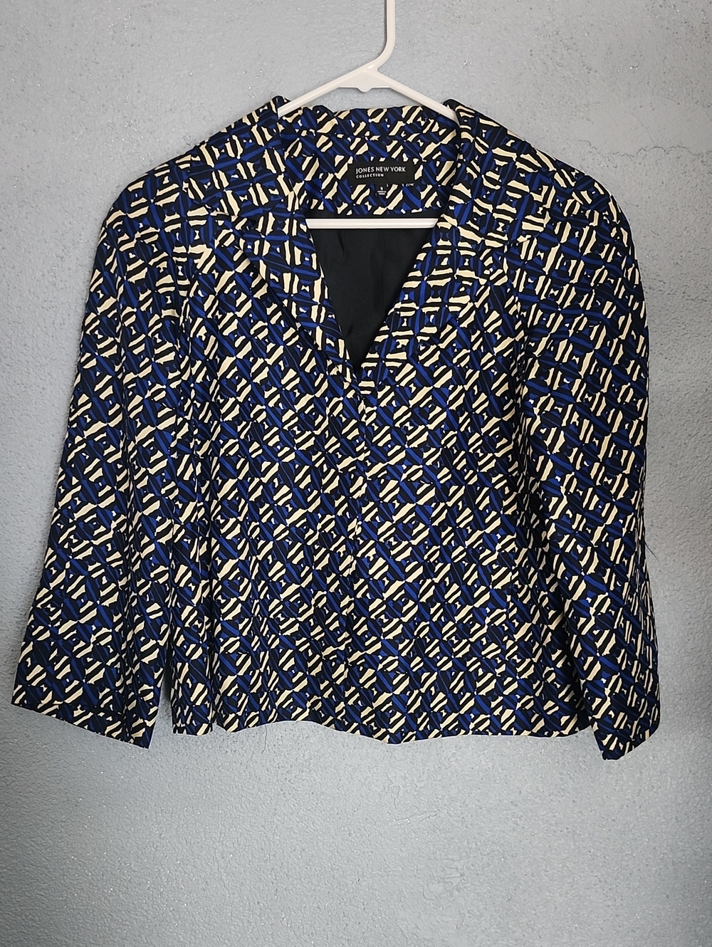 Jones New York Navy and Cream Patterned Blazer